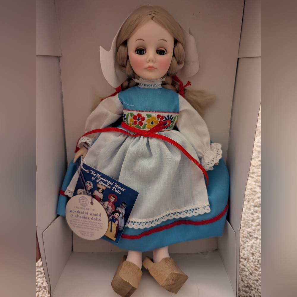 Miss Holland Doll in Blue and White Dress